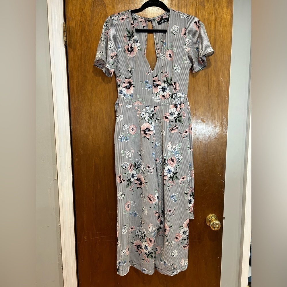 CRYSTAL Sky Womens Jumpsuit Black And White Stripes Floral Size 3